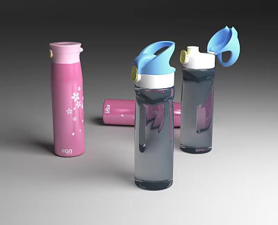 Colorful Nagi Water Bottles With Pink Blue Flip Lids And Transparent Bodies 3d model
