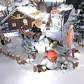 Live Stream Of Snowy Winter Scene With Wooden Cabin Christmas Tree Bonfire And Figures