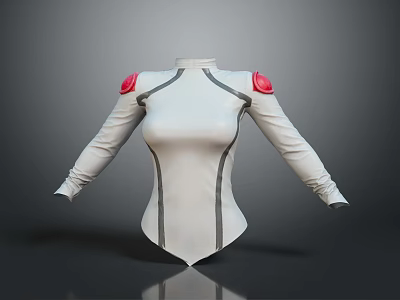 White Fitted Bodysuit 3D Model With Red Shoulder Pads And Gray Line Details 3d model