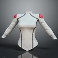 White Fitted Bodysuit 3D Model With Red Shoulder Pads And Gray Line Details