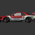 Red and White Racing Car With Sponsor Logos Rear Wing And Number 2