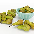 Pile of Fresh Pears and Light Blue Bowl Filled with Ripe Pears