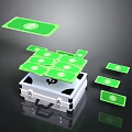 Silver Metal Box With Green Dollar Bills Flying Out On Black Background