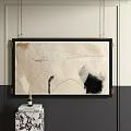 Modern Abstract Painting With Black Frame Beige Background And Minimalist Brush Strokes