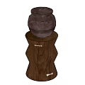 Walnut Wood Curved Design Side Table With Decorative Brown Pot On Top
