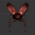 Red Beetle Sculpture With Large Forelegs Transparent Wings And Shiny Metallic Body