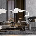 Modern Sofa And Coffee Table Set With Elegant Pendant Light And Cabinet