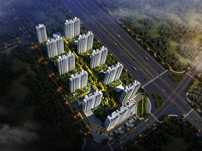 Aerial View Planning Of Residential Complex With High Rise Buildings Green Spaces And Road Network 3d model