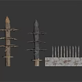 Medieval Defensive Spiked Structures Including Wooden Metal Pillars And Stone Base