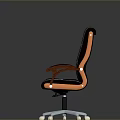 Black Leather Executive Office Chair With High Backrest Brown Armrests Stitching Details And Metal Wheels