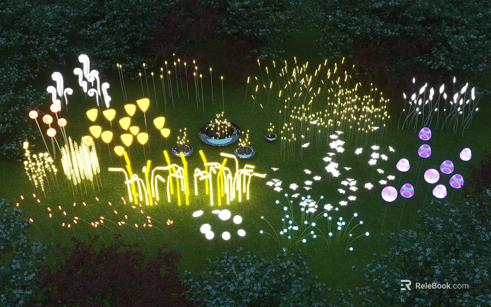 Colorful Outdoor Lights with Various Shapes for Garden Lawn Decorative Illumination 3d model 