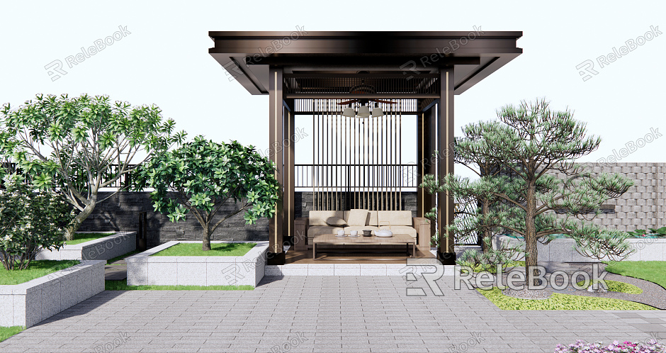 New Chinese Courtyard Pavilion Courtyard Garden model