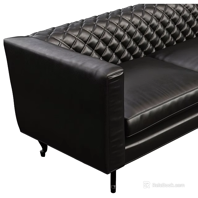 Leisure Sofa Set With Black Leather Upholstery And Diamond Quilted Backrest Design 3d model 
