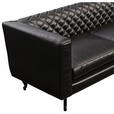 Leisure Sofa Set With Black Leather Upholstery And Diamond Quilted Backrest Design 3d model