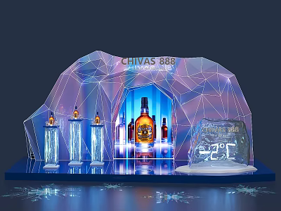Chivas 888 Whisky Display With Ice Sculpture Stand And Illuminated Bottles 3d model