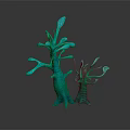 Playful Cartoon Scene With Turquoise And Green Tree Like Creatures On Black Reflective Surface