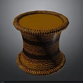 Woven Round Stool With Orange Brown Striped Design And Smooth Top