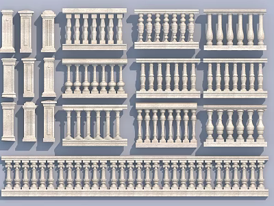 Different Styles of Stone Railings With Ornate Balusters And Architectural Details 3d model