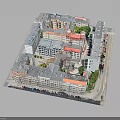 Architectural Model of Urban Building Complex With Colorful Roofs Green Trees and Vehicles