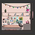 Cartoon Room Scene With Colorful String Lights Pink Stuffed Toy Posters Mirror Bed And Desk