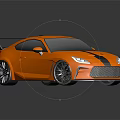 Orange Sports Car with Black Stripes Rear Spoiler Black Wheels and Aerodynamic Design