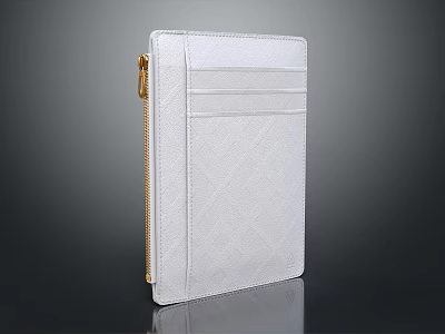 White Leather Quilted Folder With Zipper Closure For Notebook And Document Storage 3d model