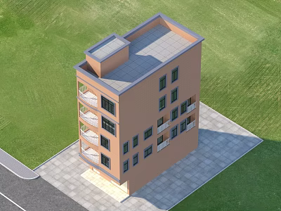 Detached Villa With Multi Story Brown Exterior Balconies Green Lawn And Paved Area 3d model