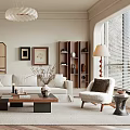 Modern Cozy Living Room Interior With White Sofa Coffee Table Area Rug And Framed Art