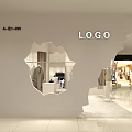 Modern Clothing Store With White Wall Irregular Display Window Hanging Clothes And Display Racks