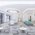 Modern Bank Lobby Interior Design With Reception Counter Sofa And Tables 3d model