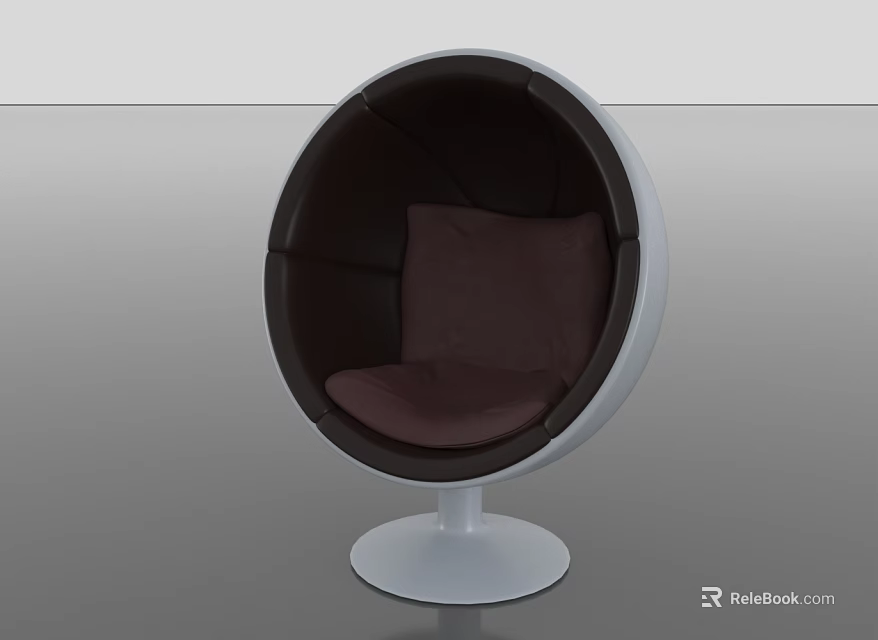 Stylish Spherical Leisure Chair With White Base And Dark Comfortable Cushion 3d model 
