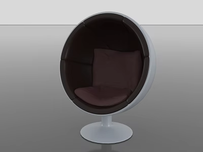 Stylish Spherical Leisure Chair With White Base And Dark Comfortable Cushion 3d model