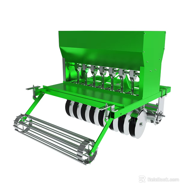 Efficient Green Agricultural Seeder Machine with Multiple Seed Planting Units and Press Wheels 3d model 