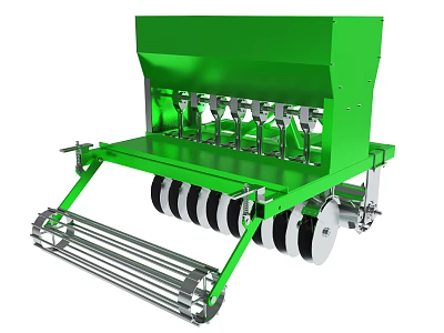 Efficient Green Agricultural Seeder Machine with Multiple Seed Planting Units and Press Wheels 3d model