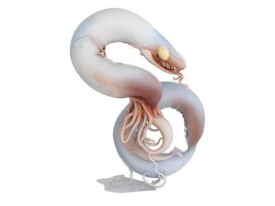 Curved Octopus Like Creature Sculpture With White Brown Body And Yellow Eyes 3d model