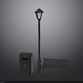 Urban Street Furniture Setup With Street Lamp Trash Can And Bench