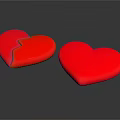 Red Heart Shaped Decorative Ornament Set With One Cracked Piece On Dark Background