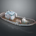 Detailed Vintage Metal Boat Model With White Cabin Deck Railings And Chimney On Weathered Hull