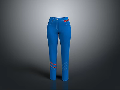 Stylish Blue Pants With Red Decorative Accents For Daily Living Use 3d model