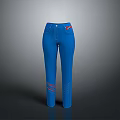 Stylish Blue Pants With Red Decorative Accents For Daily Living Use