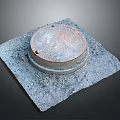 Circular Rusty Manhole Cover With Textured Surface On Gray Concrete Base 3d model