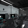 Modern Internet Cafe Interior With Comfortable Seating Gaming Computers Bar Counter And Sleek Lighting 3d model