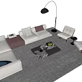 Modern Sofa Coffee Table Set With Armchairs Floor Lamp And Throw Pillows 3d model