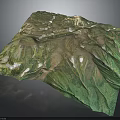 Detailed 3D Mountainous Terrain Model with Green Vegetation and Snowy Peaks