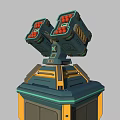 Futuristic Weapon Structure With Dual Barrel Design And Square Green Yellow Accents