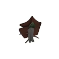 Brown Leather Armchair With Green Deer Pattern Pillow Gray Blanket Wooden Legs And Rivet Accents