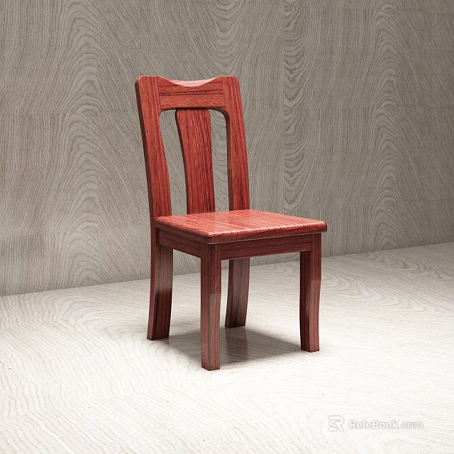 Classic Solid Wood Red Dining Chair With Carved Backrest And Square Seat 3d model