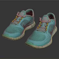 Turquoise Running Shoes With Mesh Upper Yellow Laces And White Sole