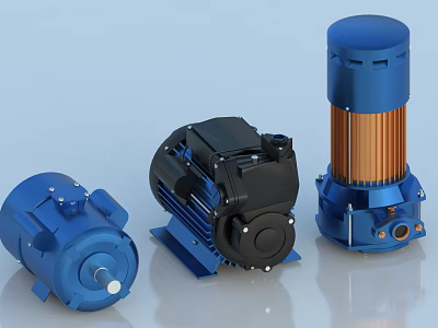 Three Different Blue And Black Industrial Engines With Varied Designs And Components 3d model