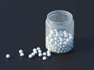 Elegant White Pearl Jewelry In Transparent Glass Jar With Scattered Pearls On Dark Background 3d model